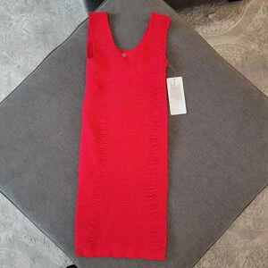 Aura Women's Red Sleeveless Pullover Midi Bodycon Dress Textured Size S/M